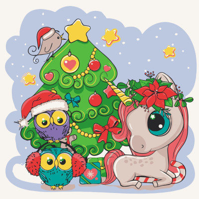 Розпис на полотні "Єдиноріжка з друзями" 15553-AC 30х30 см