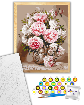 Картина за номерами "Ніжні півонії" 13141-ACF 40х50 см з багетною рамкою