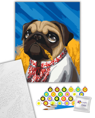 Картина за номерами "Мопс у вишиванці" 11511-AC 40х50 см by Polina Skurykhina ©pollypop92