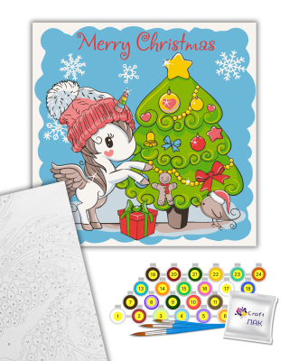 Розпис на полотні "Єдиноріжка з ялинкою" 15554-AC 30х30 см