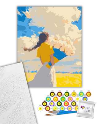 Картина за номерами Дівчина з букетом на жовто-блакитному фоні "Вільне поле" 10195-AC 40х50 см