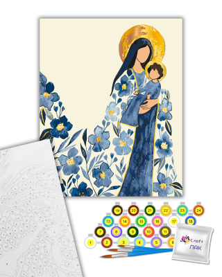 Картина за номерами Свята матір з немовлям "Богородиця" з металізованими фарбами 16527-AC 40х50 см
