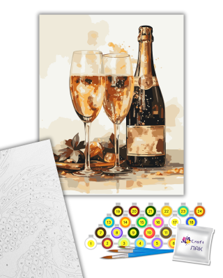 Картина за номерами Пляшка вина з двома бокалами "Ігристе на двох" 12046-AC 40х50 см