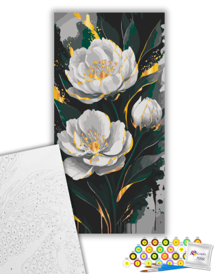 Картина за номерами "Золото півоній" 13159-AC з металізованими фарбами 40х80 см