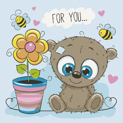 Розпис на полотні "Ведмежа з квіткою" 30*30 см 15513-AC